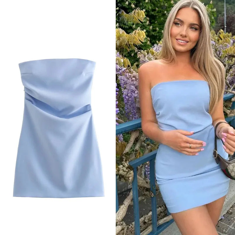 Off-Shoulder Ruched Corset Mini Dress | Strapless Backless Bodycon