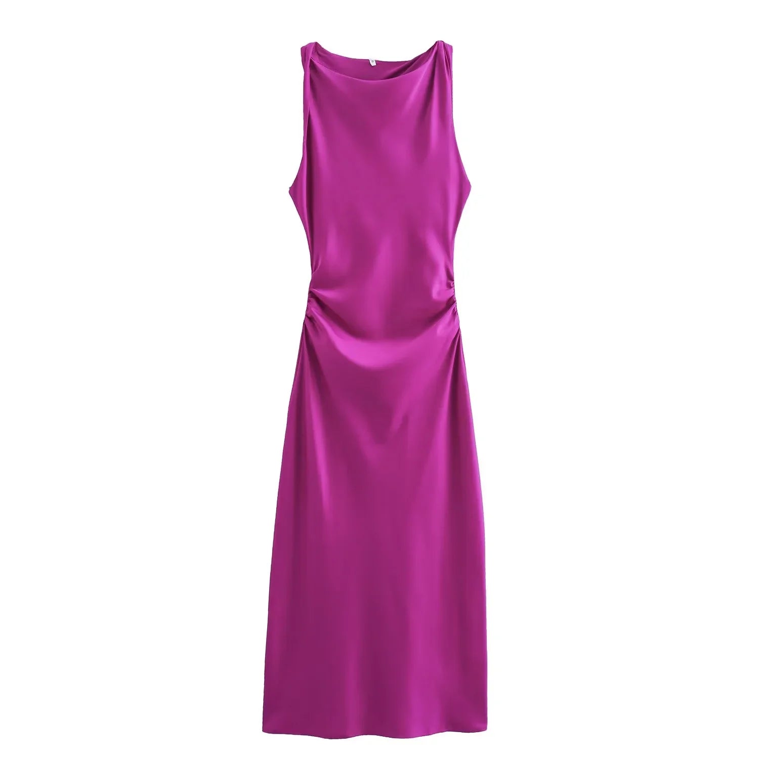 Halter Satin Slip Midi Dress | A-Line Sleeveless Summer Evening Dress