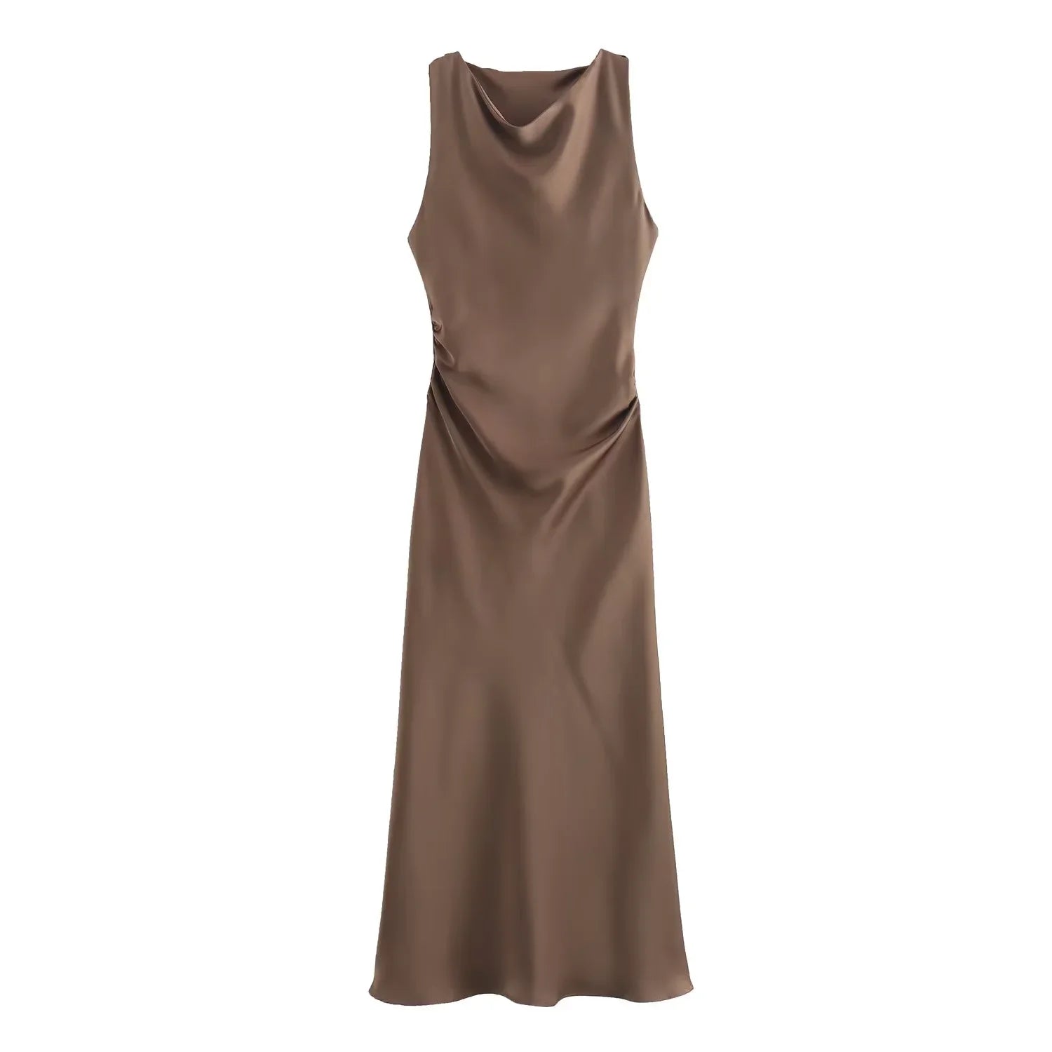 Halter Satin Slip Midi Dress | A-Line Sleeveless Summer Evening Dress