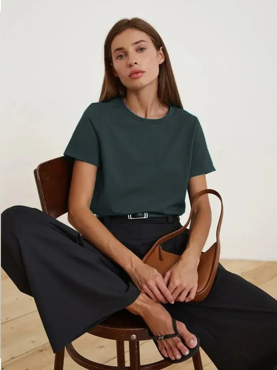 100% Cotton Basic T-Shirt - Short Sleeve Loose