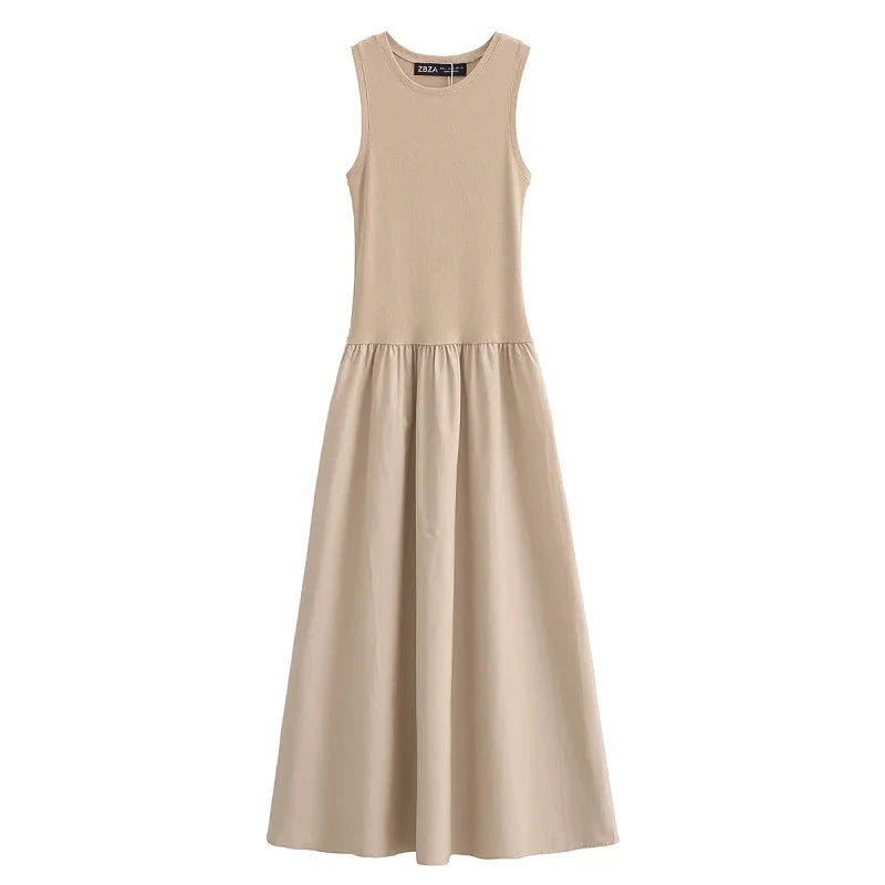 Sleeveless Vintage Maxi Dress | Patchwork Fit & Flare Casual Elegant