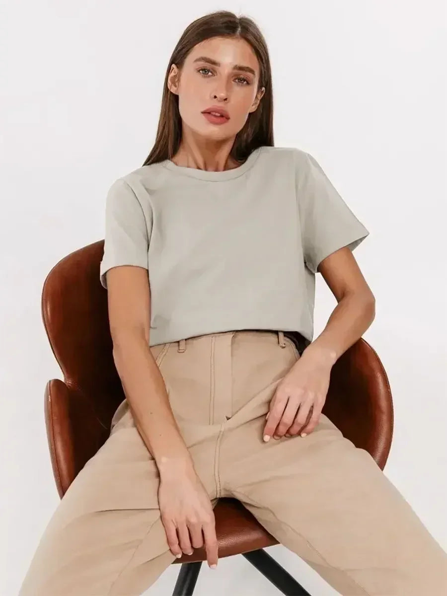 100% Cotton Basic T-Shirt - Short Sleeve Loose