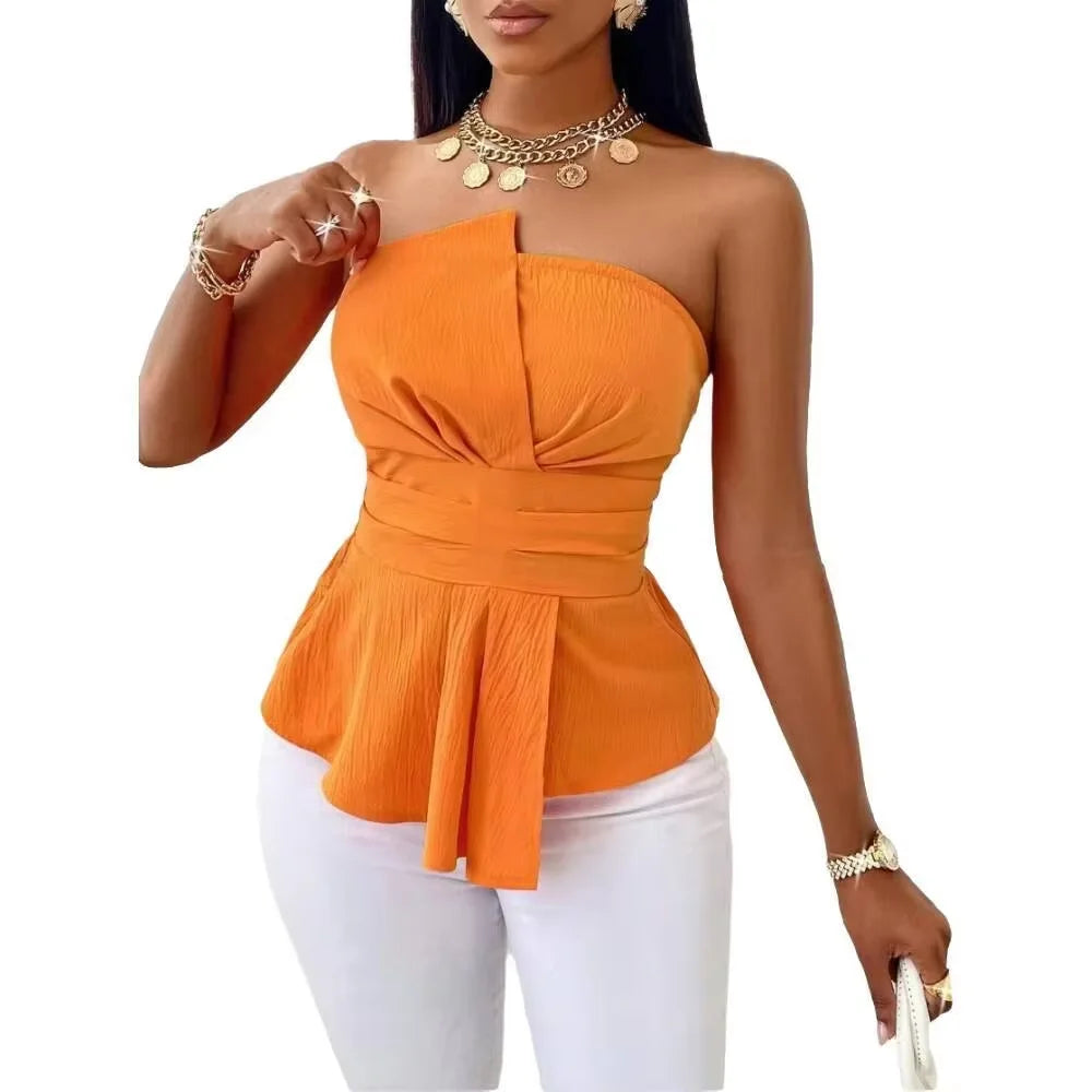 Strapless Peplum Wrap Top | Belted Slim Fit Elegant Camisole