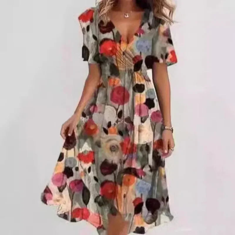 Women’s Floral V-Neck Knee-Length Casual Dress