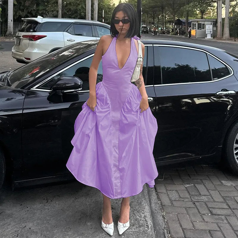 Backless V-Neck Long Dress - Sleeveless Party