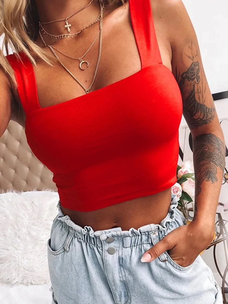 Square Neck Backless Crop Cami | High Stretch Sleeveless Tank Top