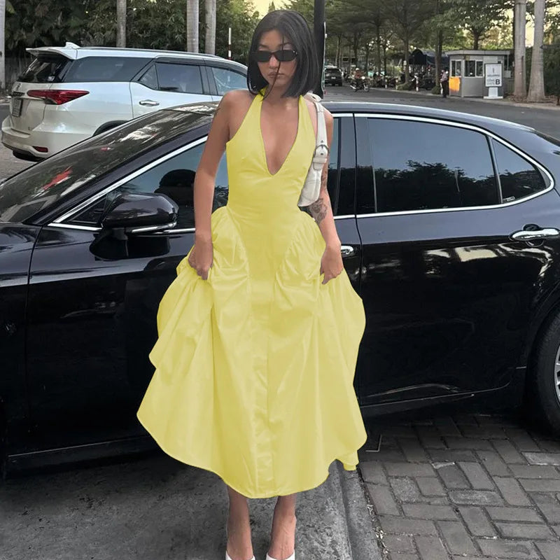 Backless V-Neck Long Dress - Sleeveless Party