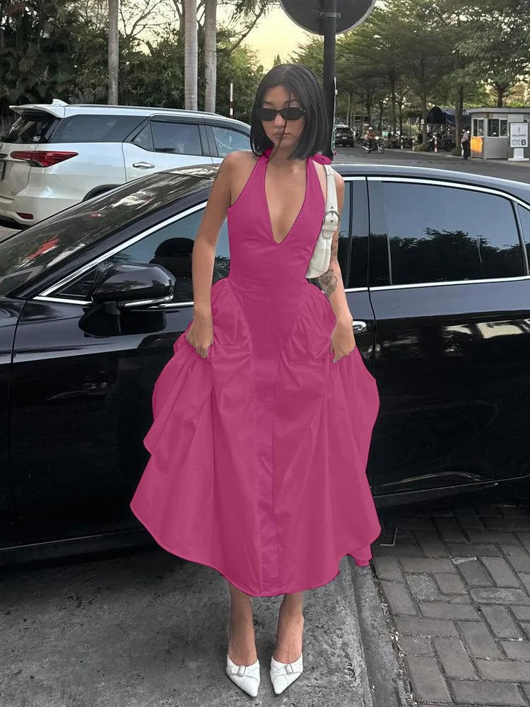 Backless V-Neck Long Dress - Sleeveless Party