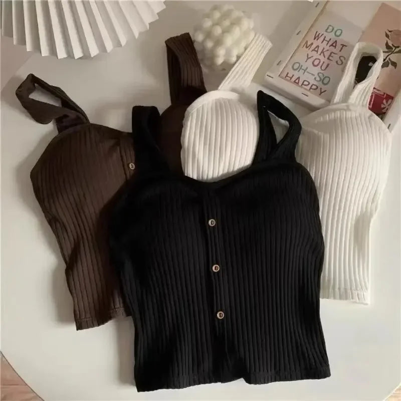Y2K Corset Camisole with Built-In Bra | Korean Suspender Crop Vest