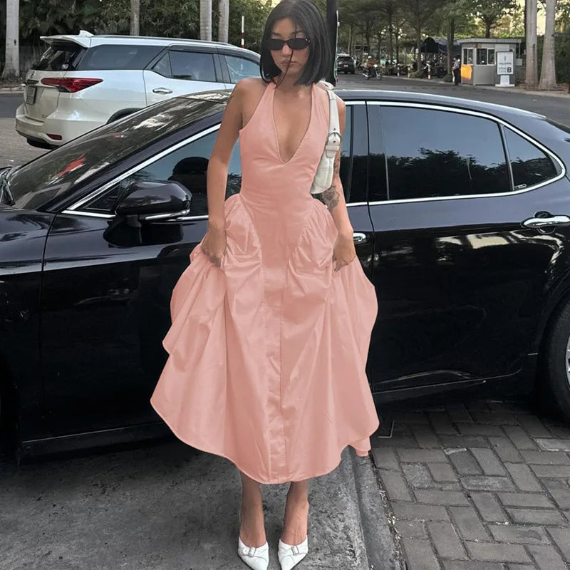 Backless V-Neck Long Dress - Sleeveless Party