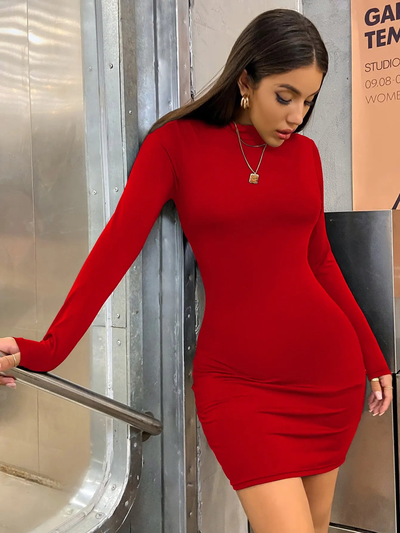 Turtleneck Ruched Bodycon Mini Dress | Long Sleeve Slim Evening Dress