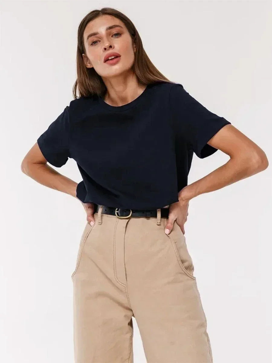 100% Cotton Basic T-Shirt - Short Sleeve Loose