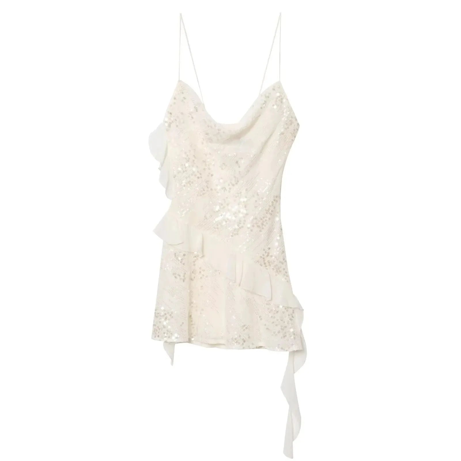 Sequined Tiered Cami Mini Dress | Backless Spaghetti Strap Party Dress