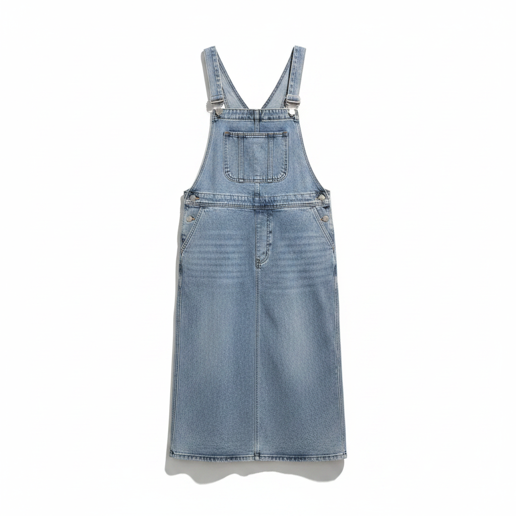 Denim Overall Dress | Sleeveless Spaghetti Strap Ankle-Length Jumper