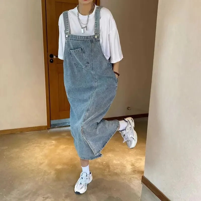 Denim Overall Dress | Sleeveless Spaghetti Strap Ankle-Length Jumper