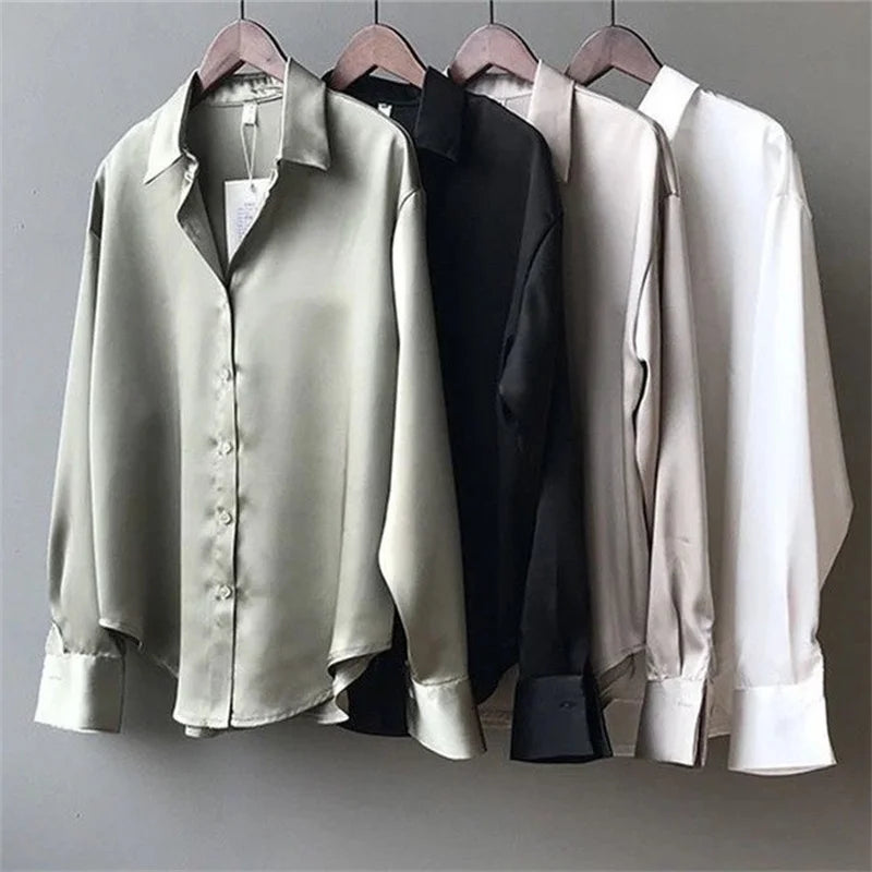 Turn-Down Collar Long Sleeve Blouse | Single Breasted Casual Top