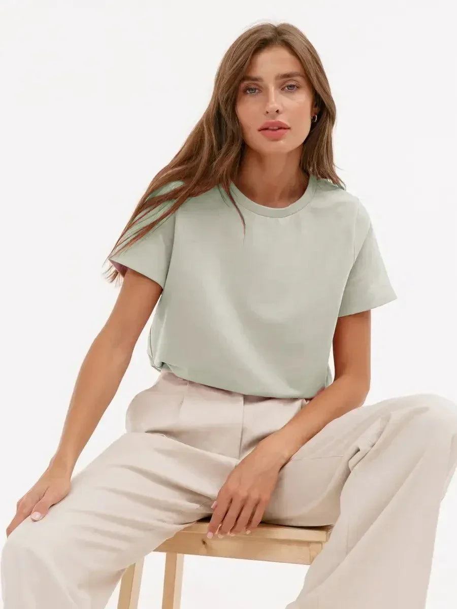 100% Cotton Basic T-Shirt - Short Sleeve Loose