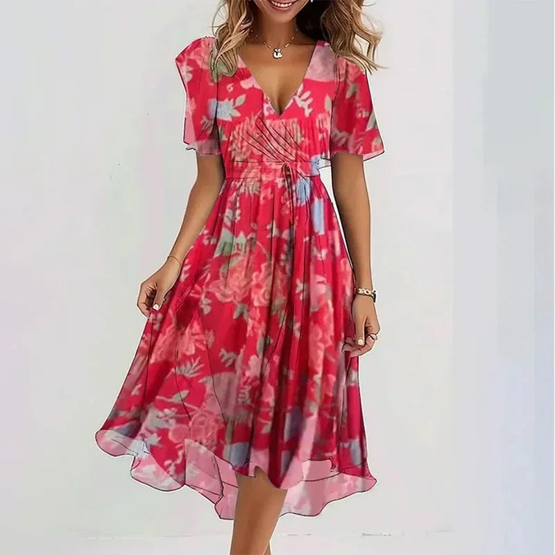 Women’s Floral V-Neck Knee-Length Casual Dress