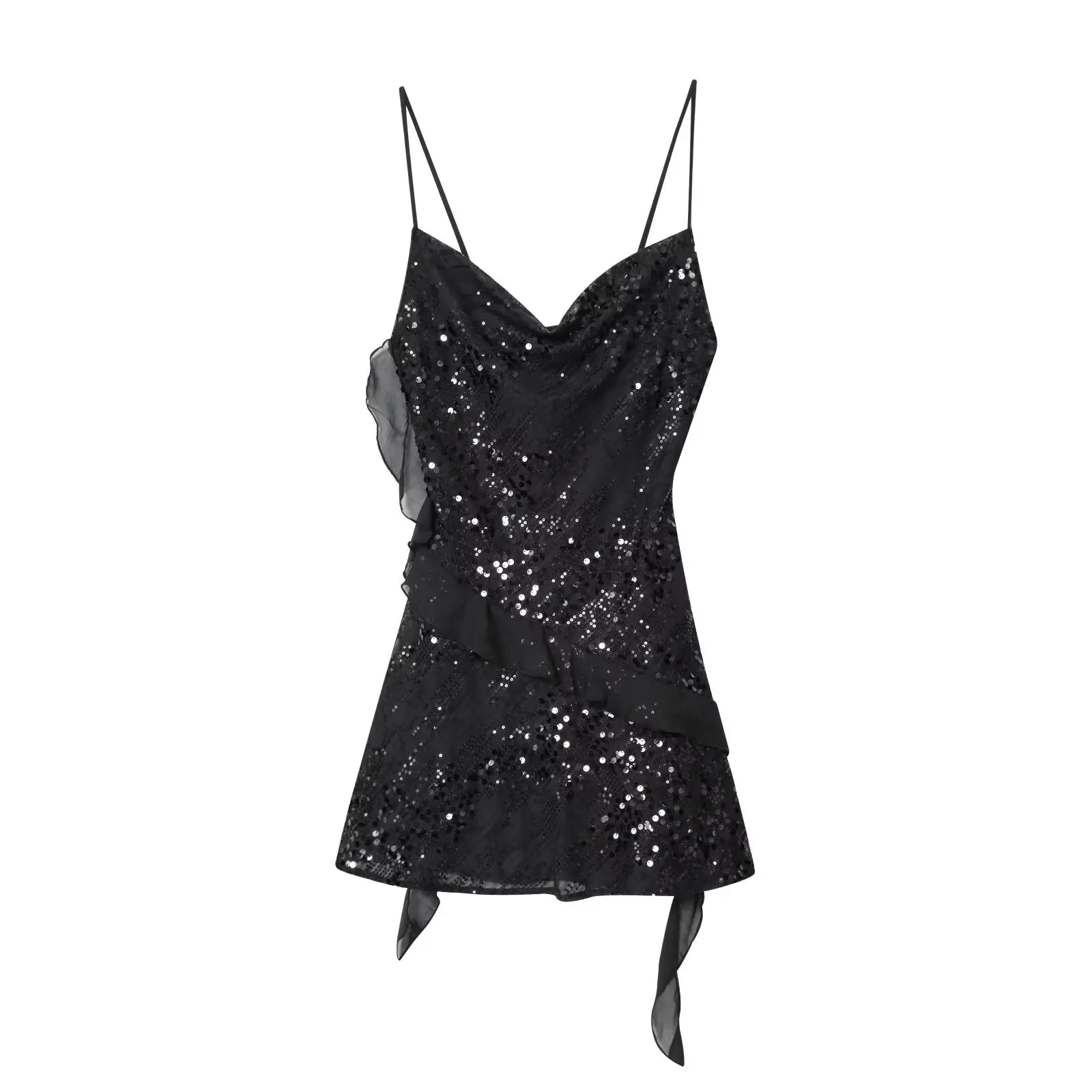 Sequined Tiered Cami Mini Dress | Backless Spaghetti Strap Party Dress