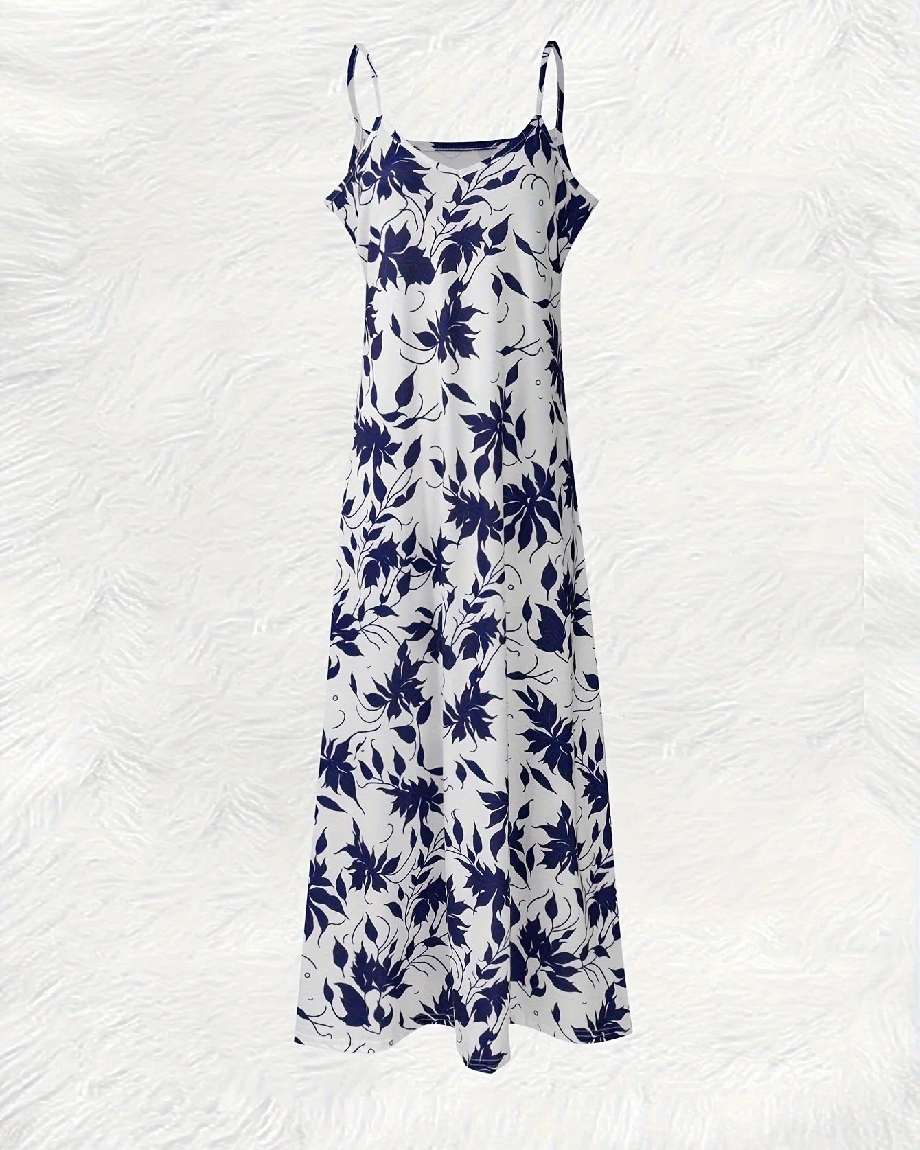 Blue Floral Print V-Neck Sling Dress
