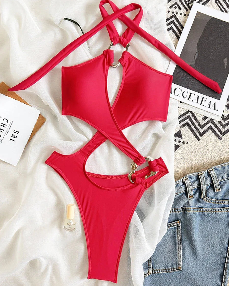 Halter Tummy Cut Out High Cut Monokini