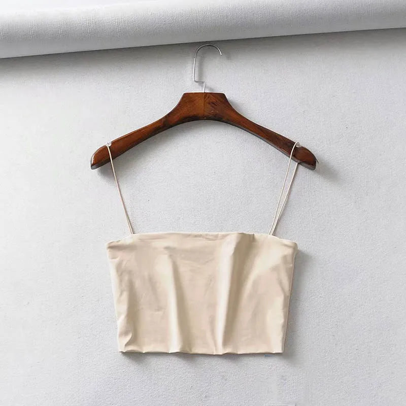Cotton Elastic Sleeveless Crop Cami | Streetwear Solid Top