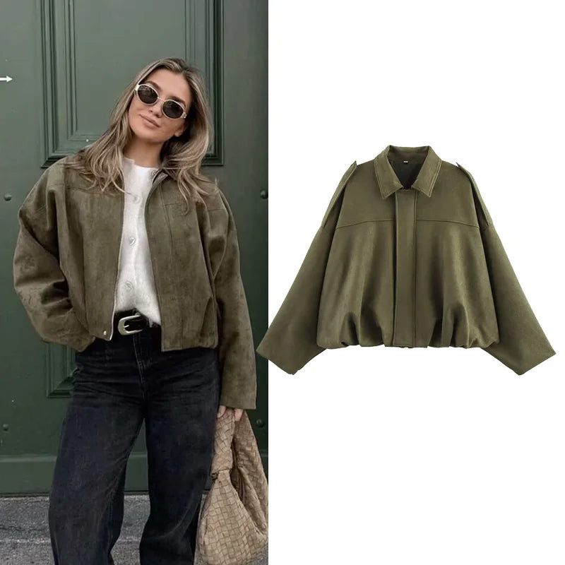 Bomber Jacket - Turn-Down Collar Long Sleeve