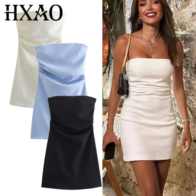Off-Shoulder Ruched Corset Mini Dress | Strapless Backless Bodycon