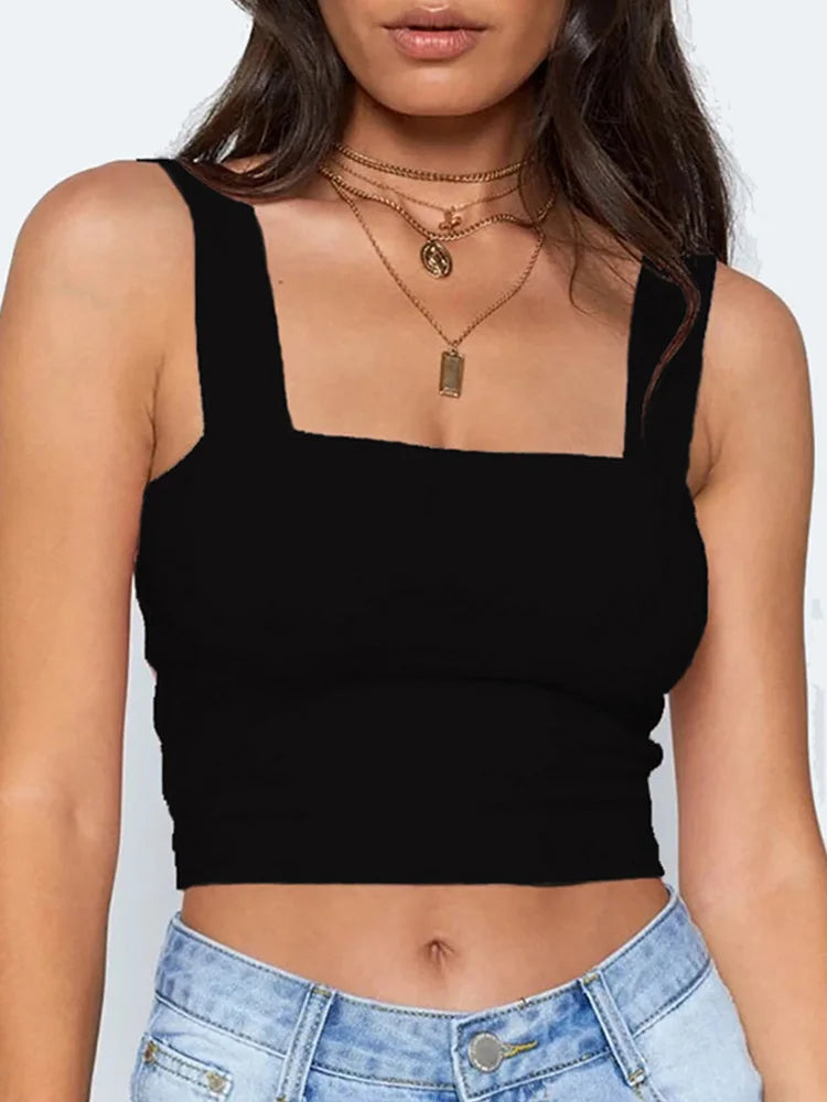 Square Neck Backless Crop Cami | High Stretch Sleeveless Tank Top