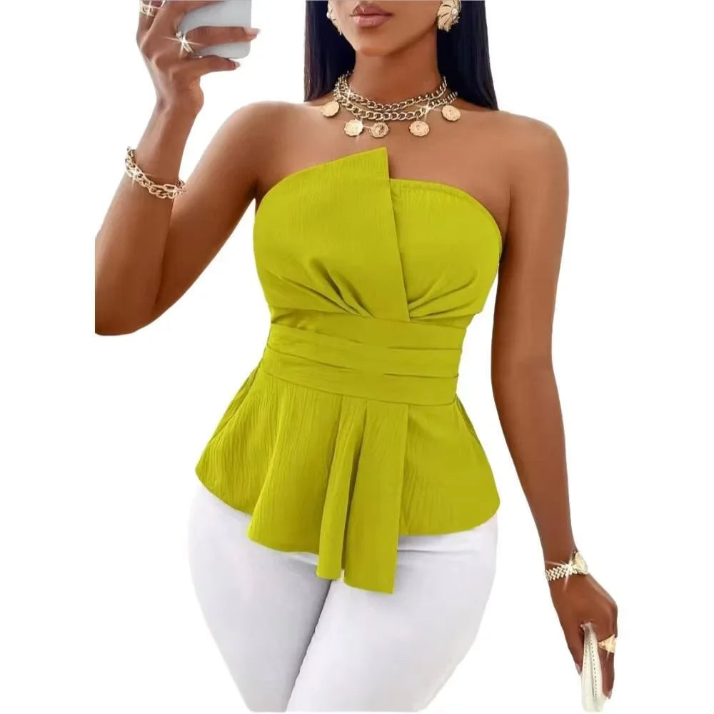 Strapless Peplum Wrap Top | Belted Slim Fit Elegant Camisole