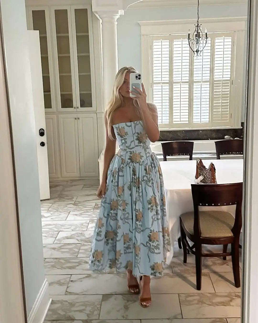 Women's Summer White Floral Midi Dress