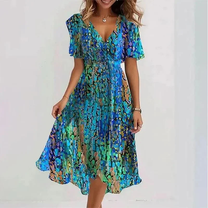 Women’s Floral V-Neck Knee-Length Casual Dress