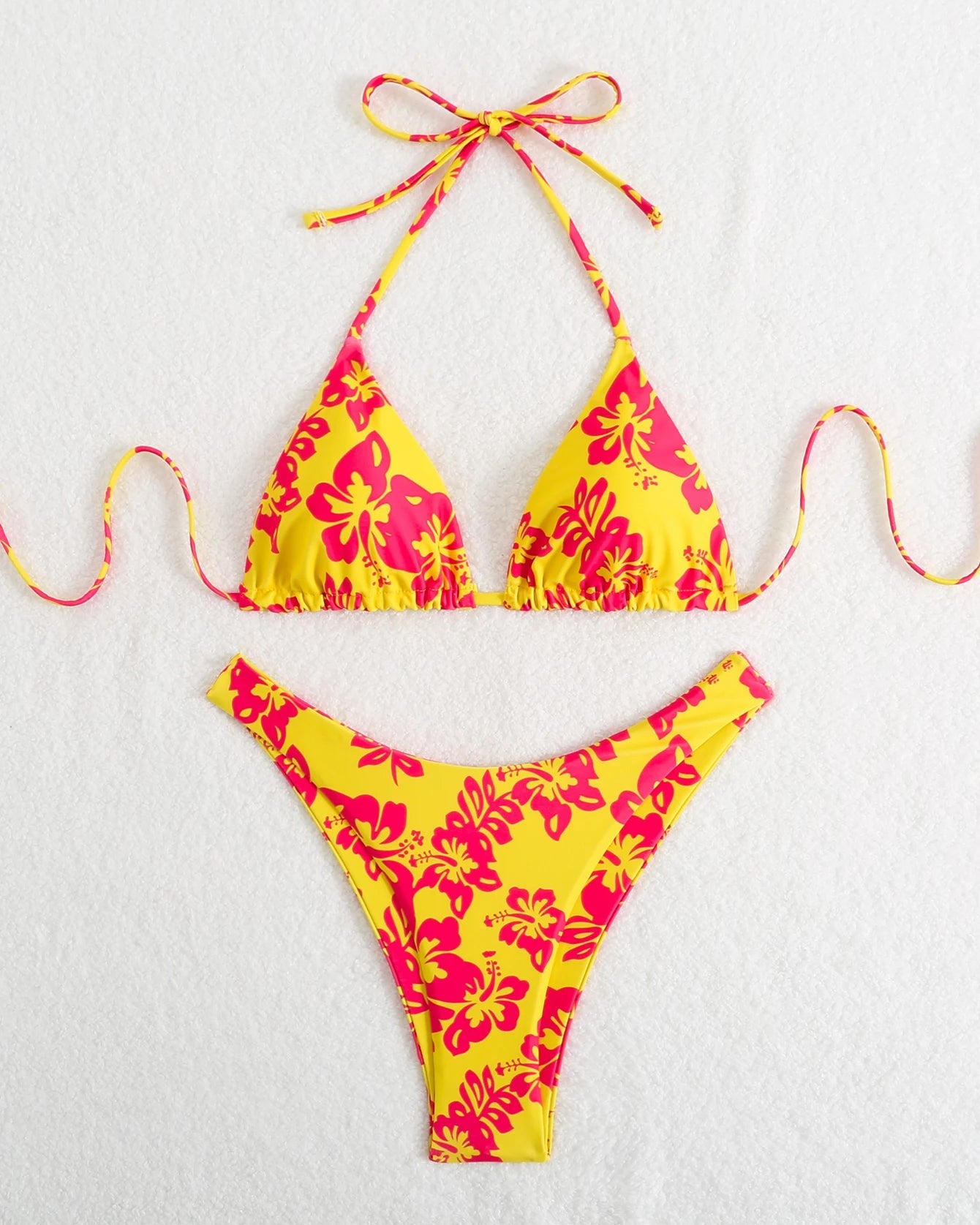 Retro Floral Lace-Up High Waist Bikini