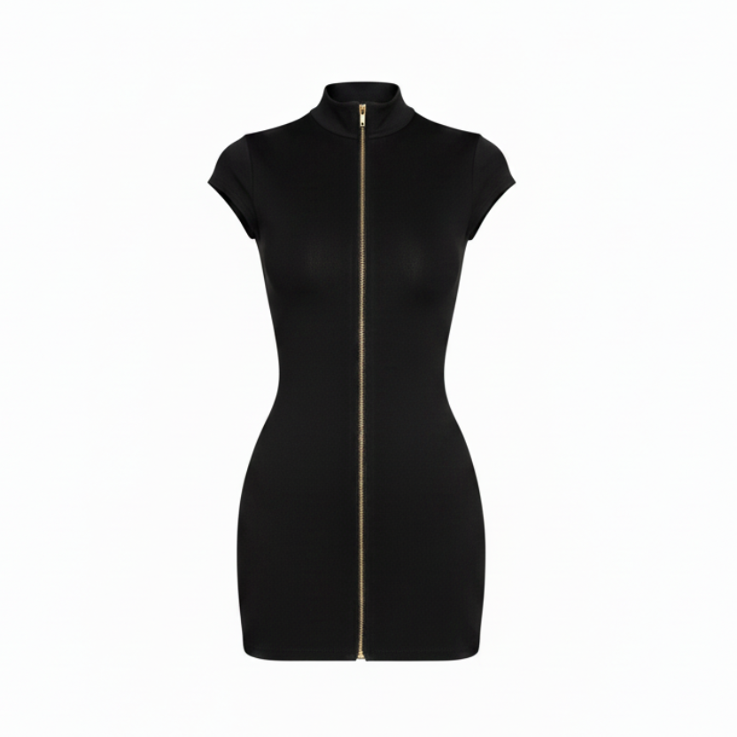 Hollow Out Turtleneck Mini Dress | High Waist Slim A-Line Evening Dress