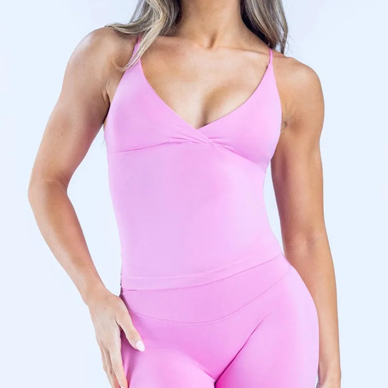 Seamless Padded Sports Camisole | Backless Cross Yoga Vest