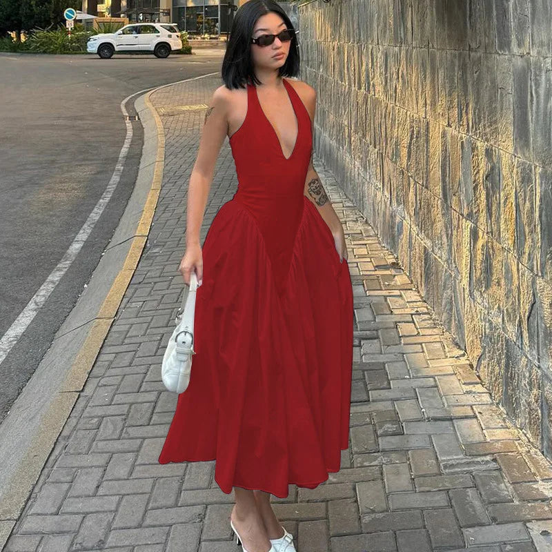 Backless V-Neck Long Dress - Sleeveless Party
