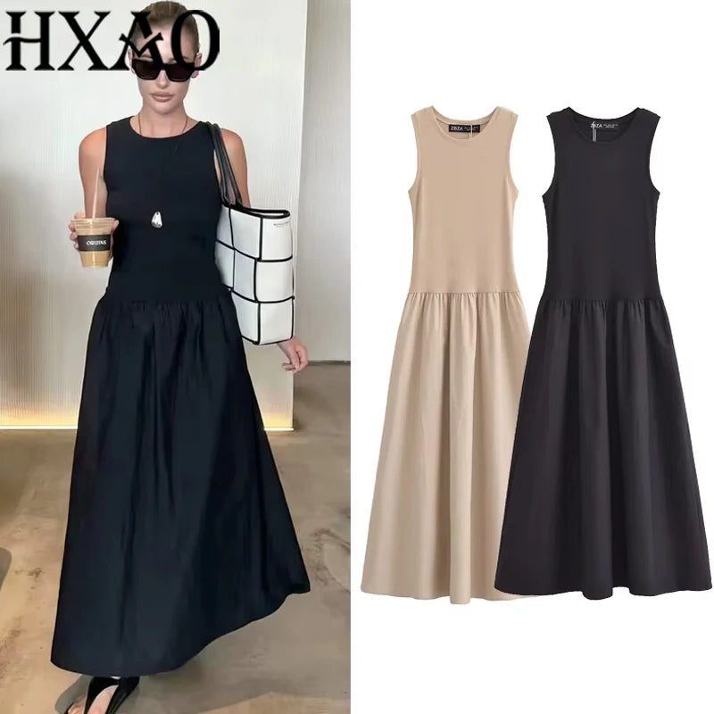Sleeveless Vintage Maxi Dress | Patchwork Fit & Flare Casual Elegant