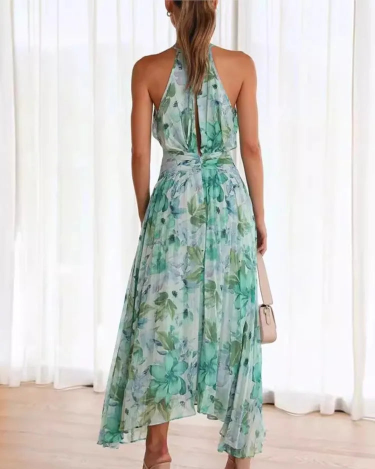 Halter Neck Hollow Out Backless Irregular Hem Dress