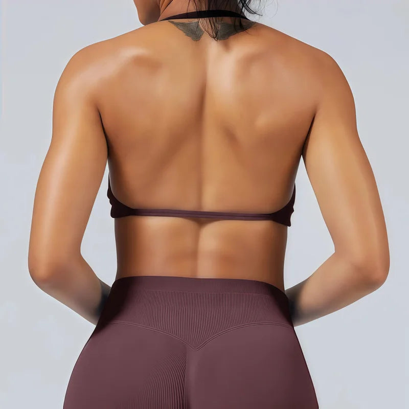 High Support Strappy Sports Bra | Seamless Scrunch Push-Up Yoga Tank