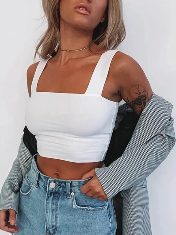 Square Neck Backless Crop Cami | High Stretch Sleeveless Tank Top