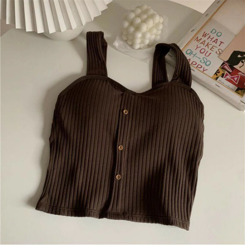 Y2K Corset Camisole with Built-In Bra | Korean Suspender Crop Vest
