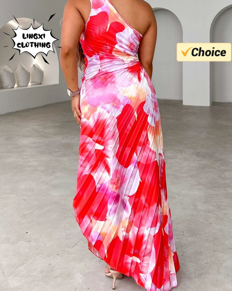 One-Shoulder Hollow Cut Sleeveless Maxi Dress