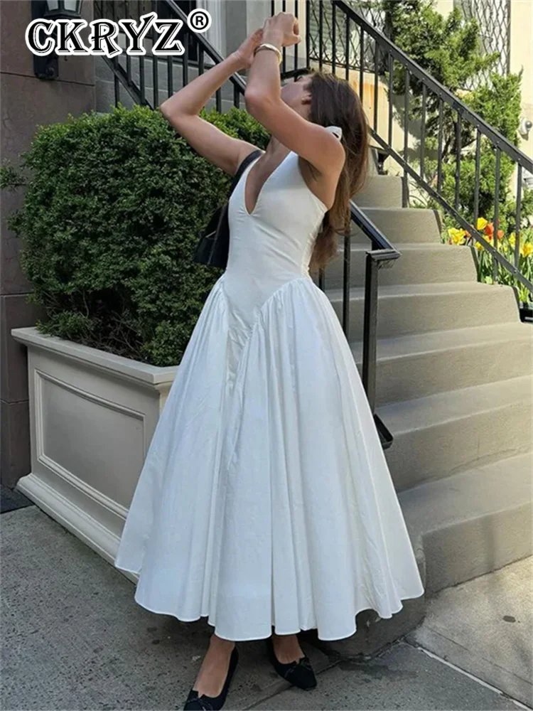 Backless V-Neck Long Dress - Sleeveless Party
