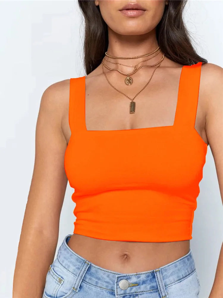 Square Neck Backless Crop Cami | High Stretch Sleeveless Tank Top