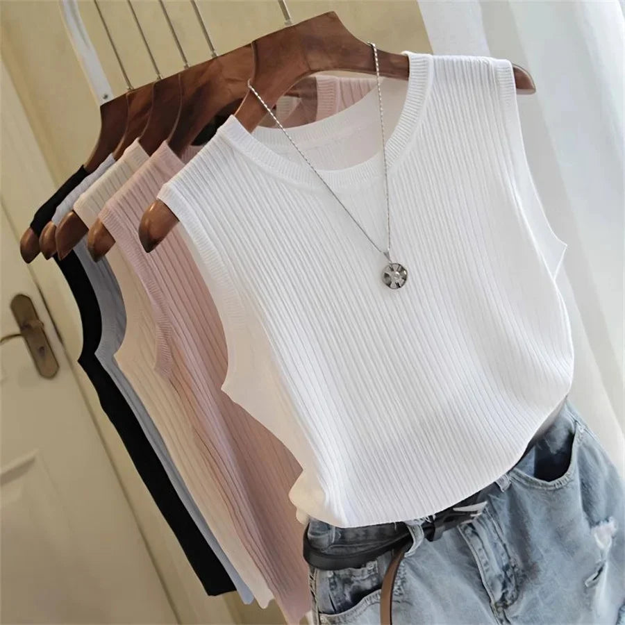 Sleeveless Knitted Blouse | O-Neck Casual Summer Top