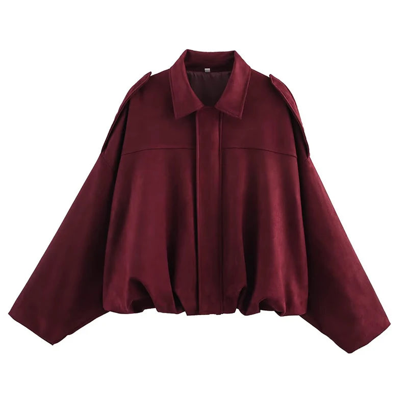 Bomber Jacket - Turn-Down Collar Long Sleeve