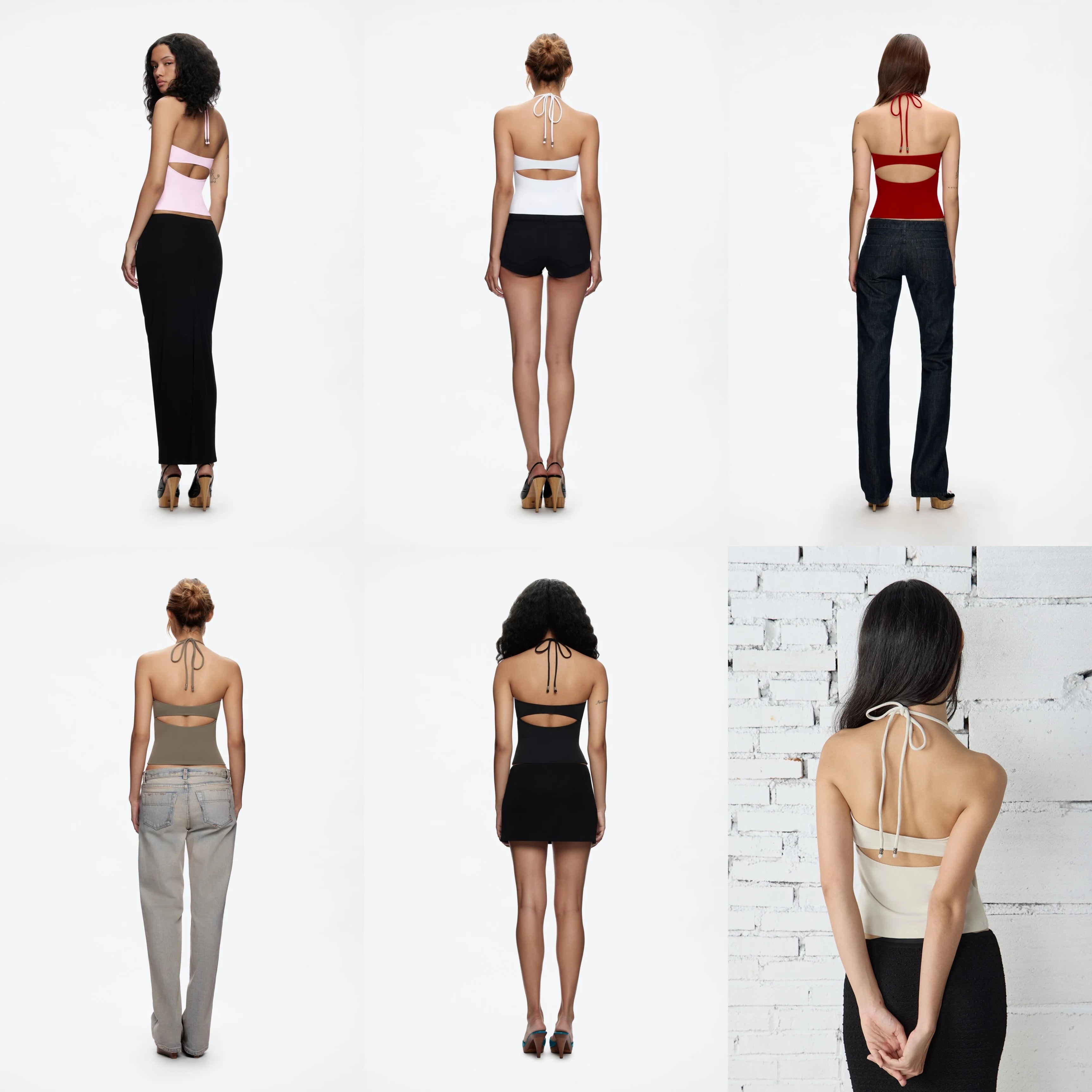 Open-Back Halter Camisole | Metal Accent Self-Tie Straps Top