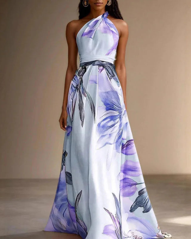 Women's Bohemian Floral One-Shoulder Maxi Dress
