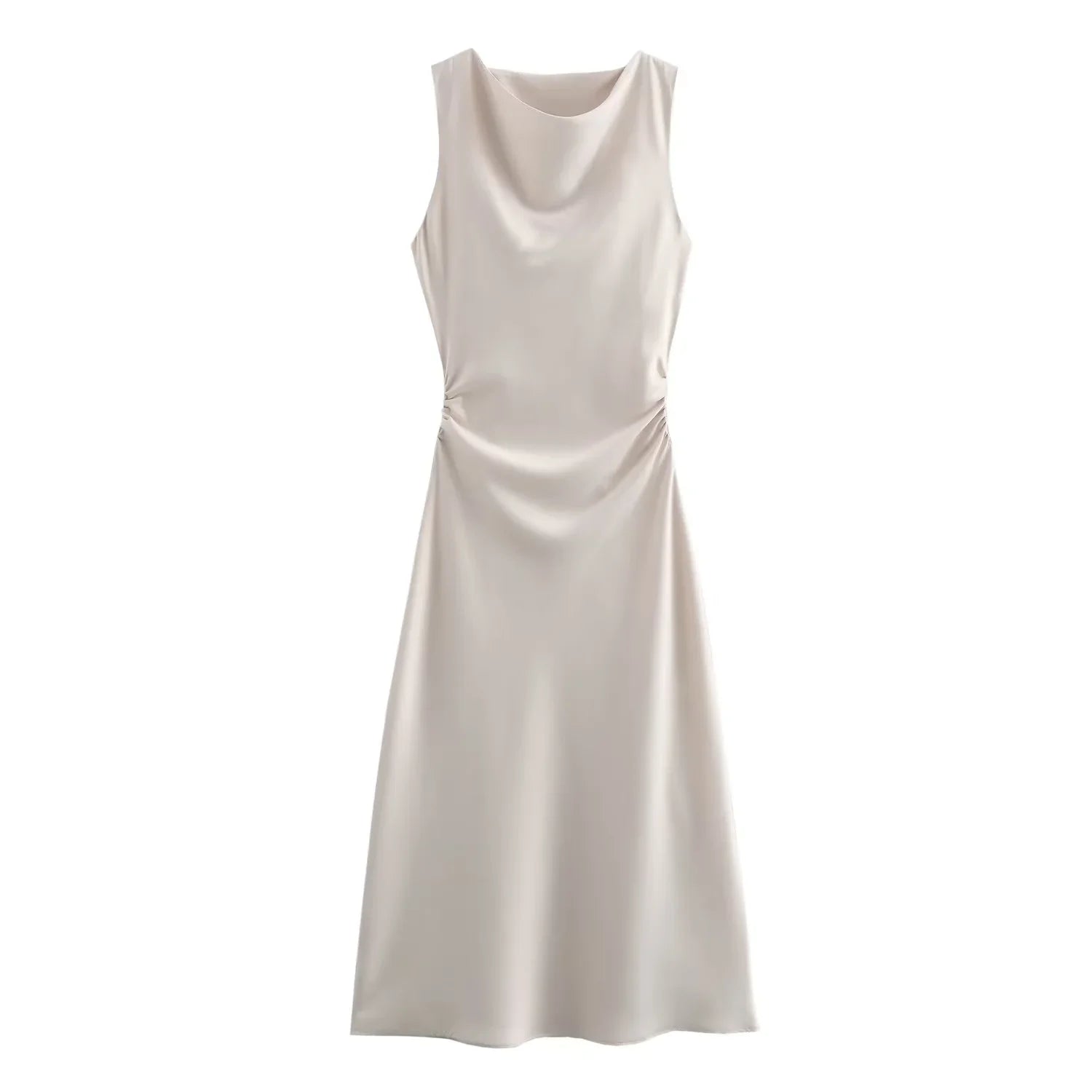 Halter Satin Slip Midi Dress | A-Line Sleeveless Summer Evening Dress