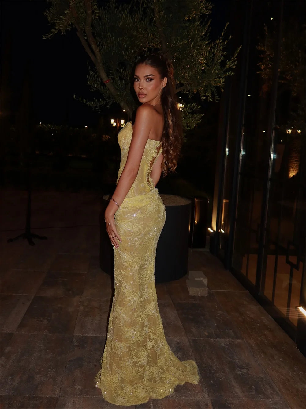 Lace Sequin Off-Shoulder Prom Dress | Custom Made Mermaid Tea-Length Gown